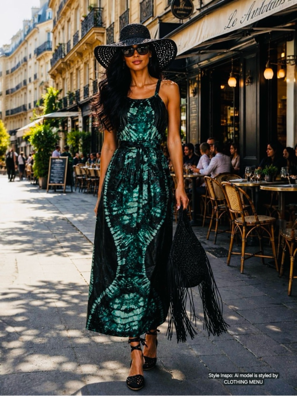 Green Tie-Dye Maxi Dress with Belt
